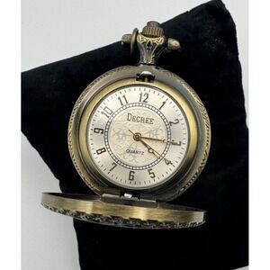 Ladies Decree Pocket Watch Antiqued Finish Quartz‎ Movement WORKS New Battery